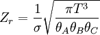 Z_r = \frac{1}{\sigma}\sqrt{\frac{{\pi}T^3}{\theta_A \theta_B \theta_C}}