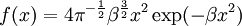 f(x) = 4 \pi^{-\frac{1}{2}} \beta^{\frac{3}{2}} x^{2} \exp(-\beta x^2)