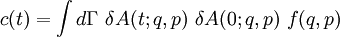 c(t) = \int d\Gamma\  \delta A(t; q, p) \ \delta A(0; q, p)\  f(q, p)