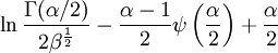 \ln{\frac{\Gamma(\alpha/2)}{2\beta^{\frac{1}{2}}}} - \frac{\alpha - 1}{2} \psi\left(\frac{\alpha}{2}\right) + \frac{\alpha}{2}