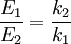 \frac{E_1}{E_2} = \frac{k_2}{k_1} \,